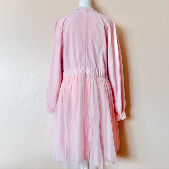 Simplee Plus Pink & Green Embroidered Floral Tulle Mesh Swiss Dot Print Dress. - Picture 5 of 10